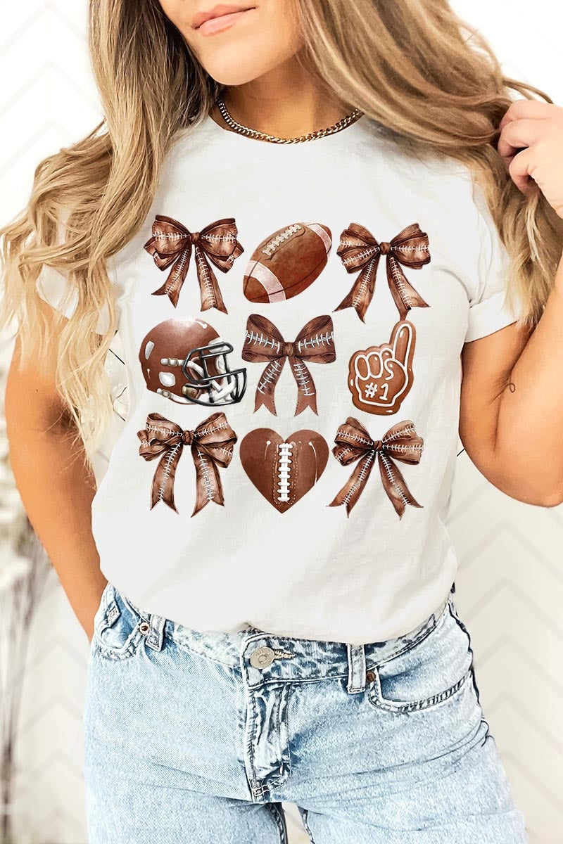 US3001-E3054 Cute Football and Bow Graphic Tee $12.5