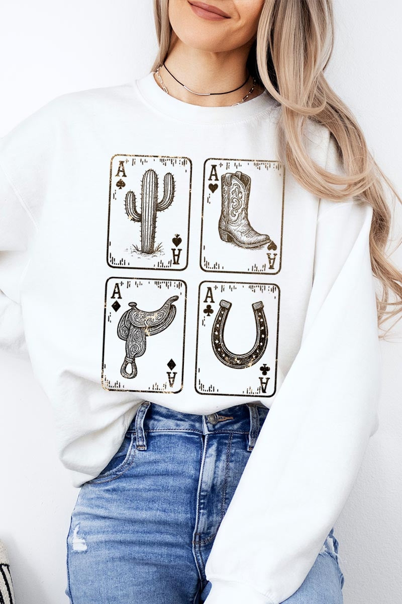 UL180-E3094 Western Cowgirl Card Graphic Sweatshirt $20