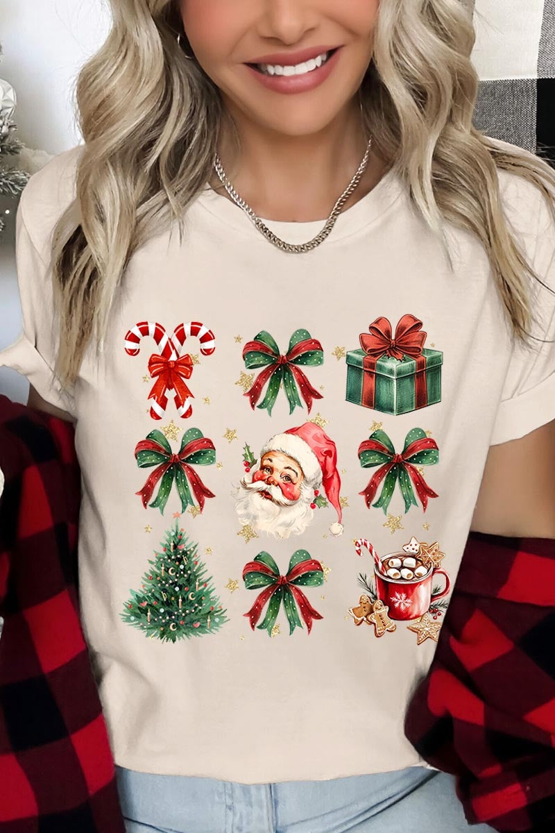 US3001P-E3217 Santa Gifts & Bows Christmas Graphic Plus Tee $16