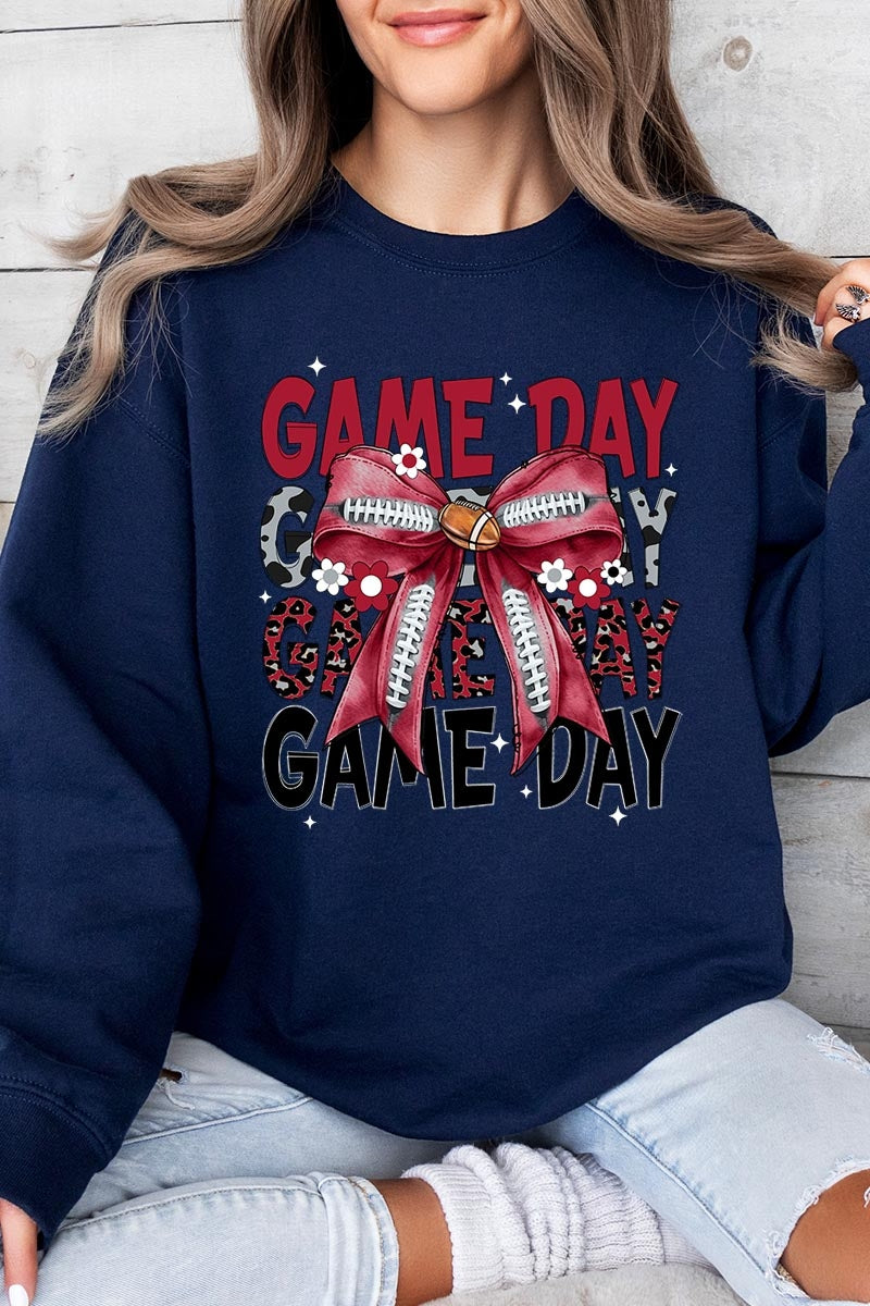 UL180P-E3093 Red Silver Football Game Day Bow Plus Sweatshirt $25
