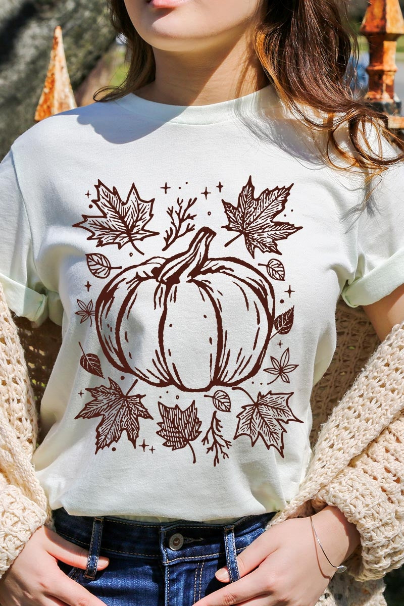 US3001-E3162 Fall Pumpkin Graphic Tee $12.5