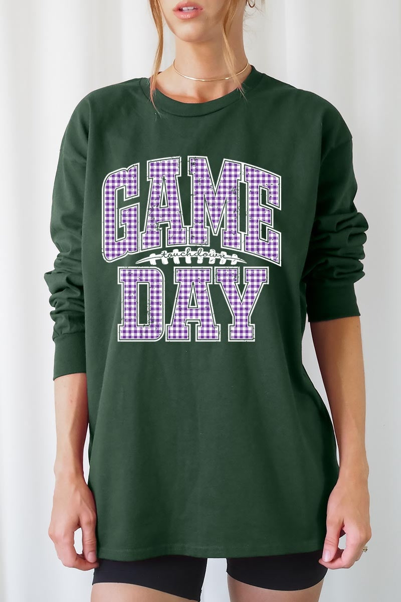 UL240P-E3127 Purple Gingham Game Day Plus Long Sleeve Tee $17