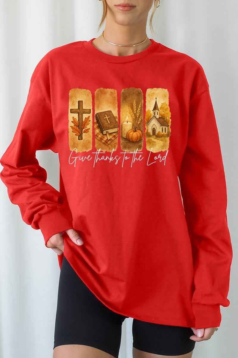 UL240P-E3169 Give Thanks To The Lord Graphic Plus Long Sleeve Tee $17