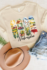 US3001P-E3061NE Nebraska State Brushstroke Graphic Plus Tee $16