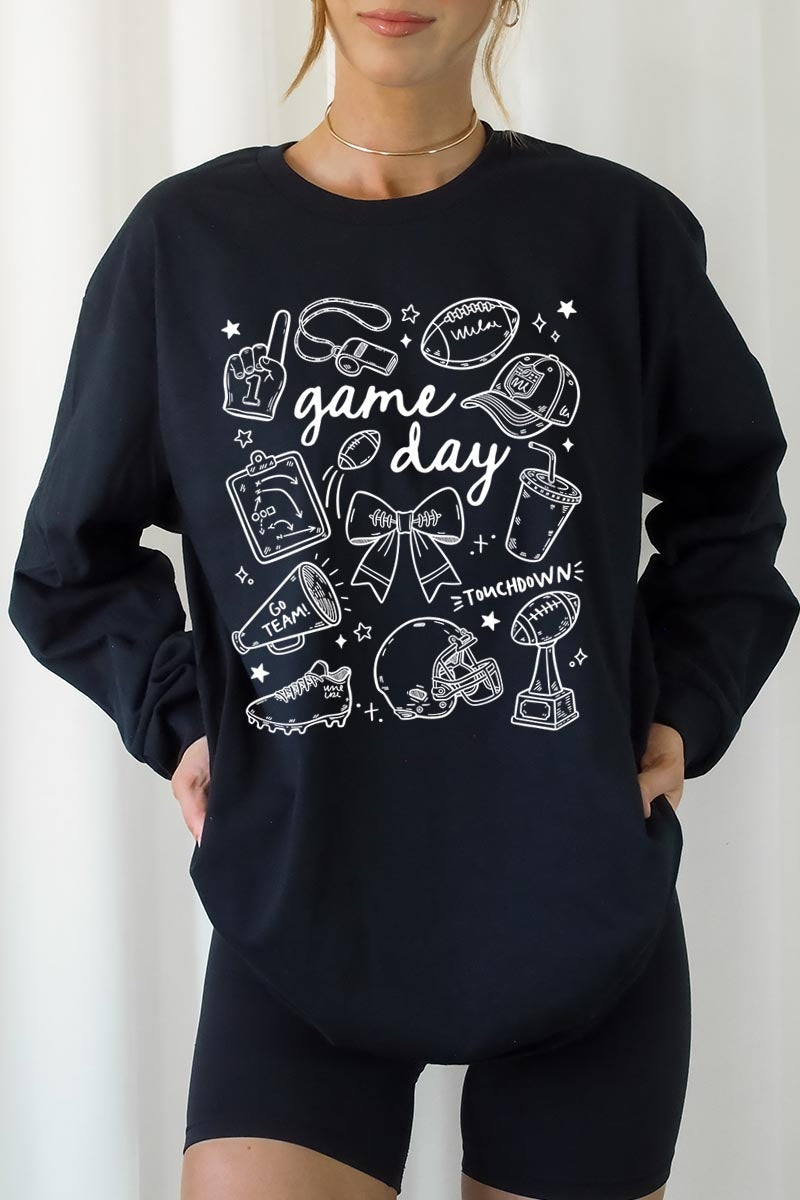 UL240-E3081 Football Doodles Graphic Long Sleeve Tee $13.75