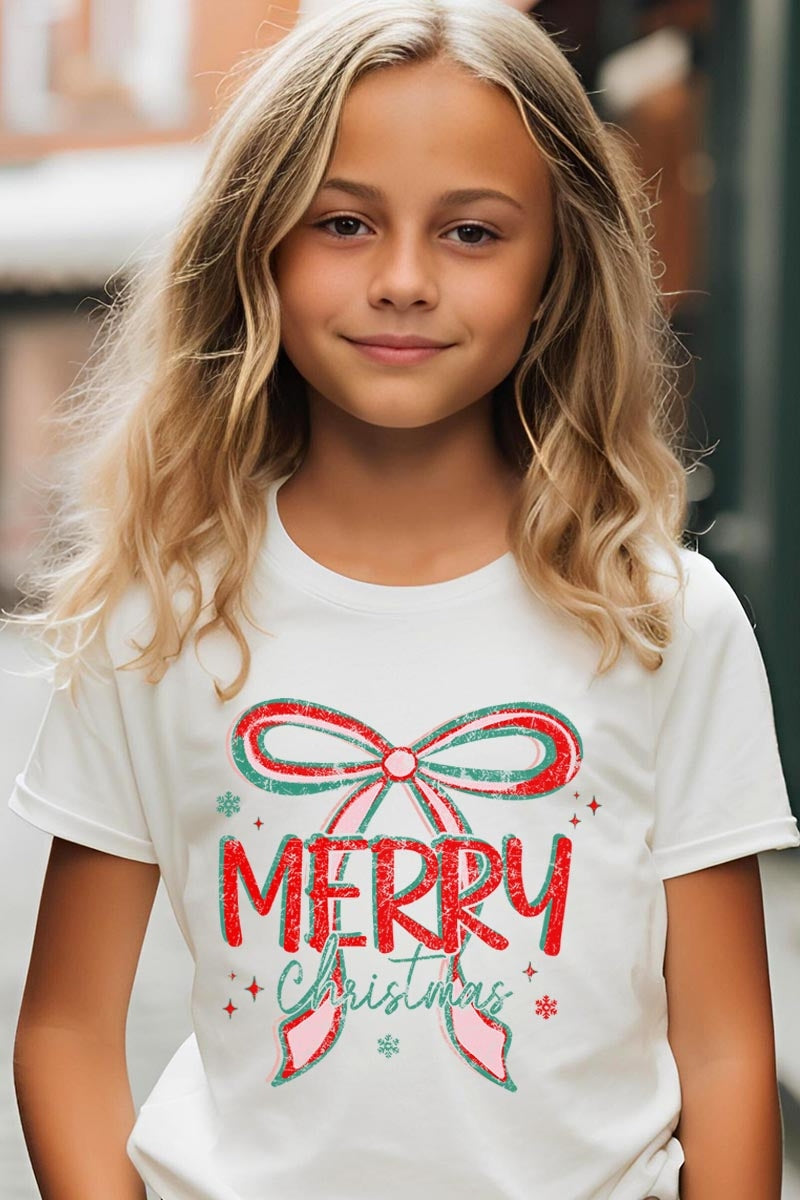 US3001Y-E3197Z Merry Christmas Bow Kids Graphic Tee $11