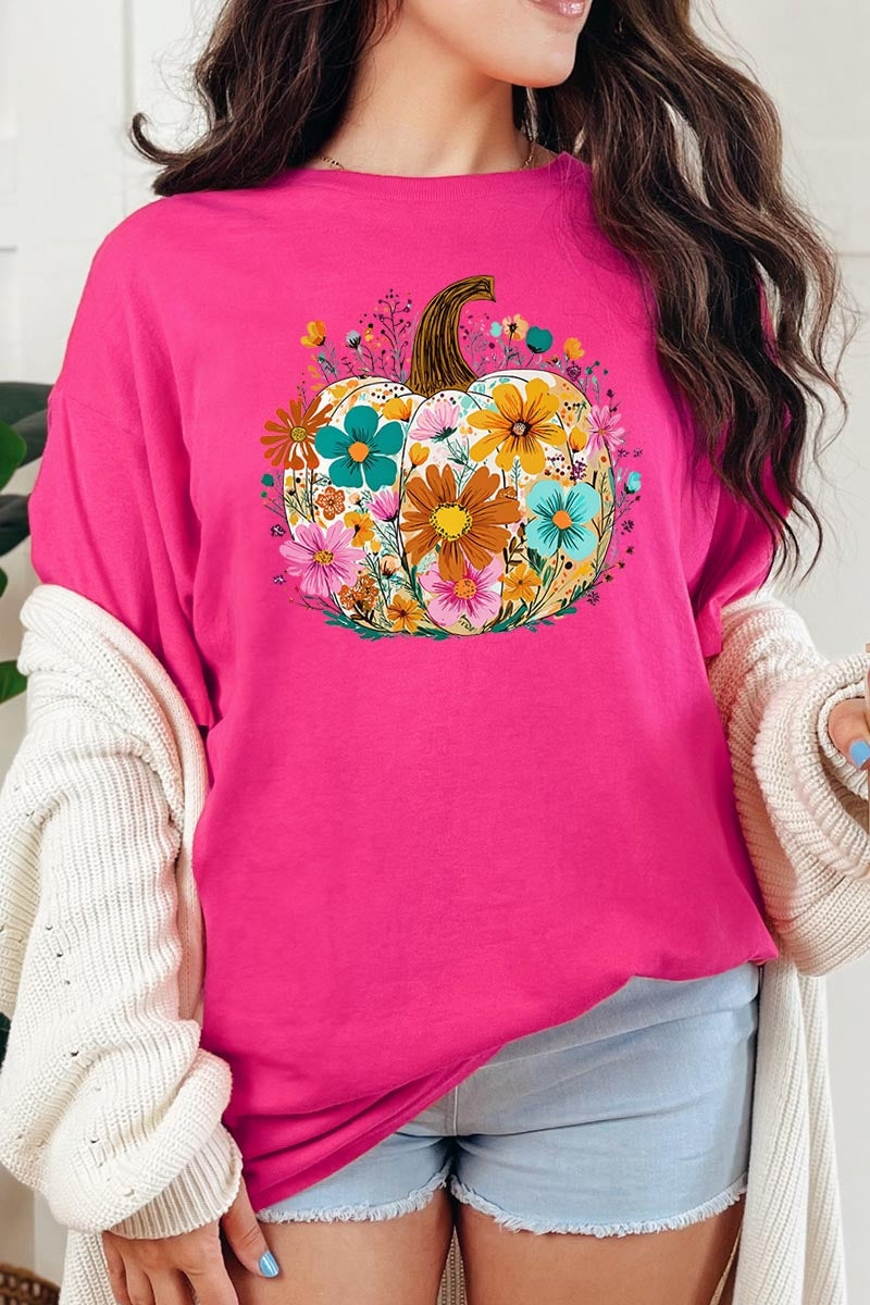 5000P-E3118 Floral Pumpkin Graphic Plus Heavy Cotton Tee $12.75