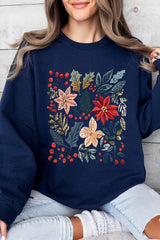 UL180P-E3186 Floral Christmas Graphic Plus Sweatshirt $25