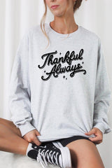UL240P-E3168 Thankful Always Graphic Plus Long Sleeve Tee $17