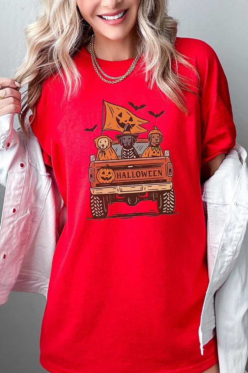 5000-E3150 Halloween Truck Dogs Graphic Heavy Cotton Tee $9