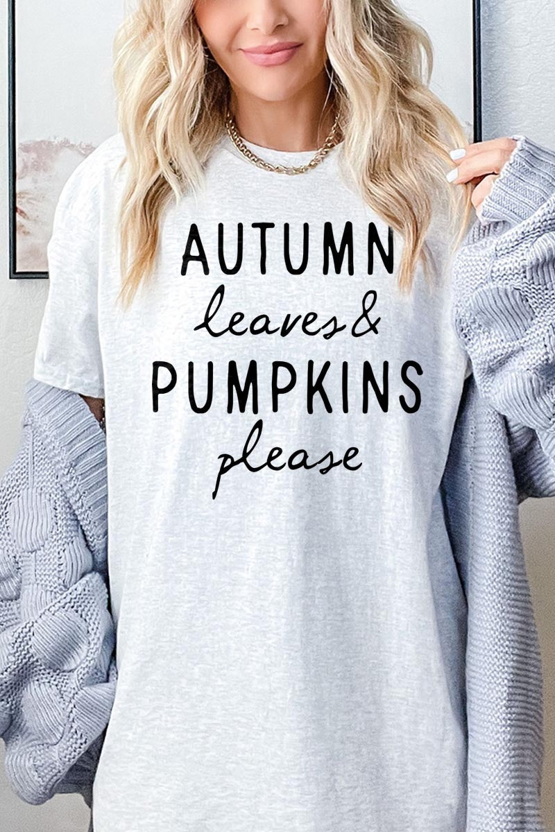 5000-E3158 Autumn Leaves Pumpkins Graphic Heavy Cotton Tee $9