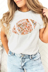 US3001-E3133 Floral Football Graphic Tee $12.5