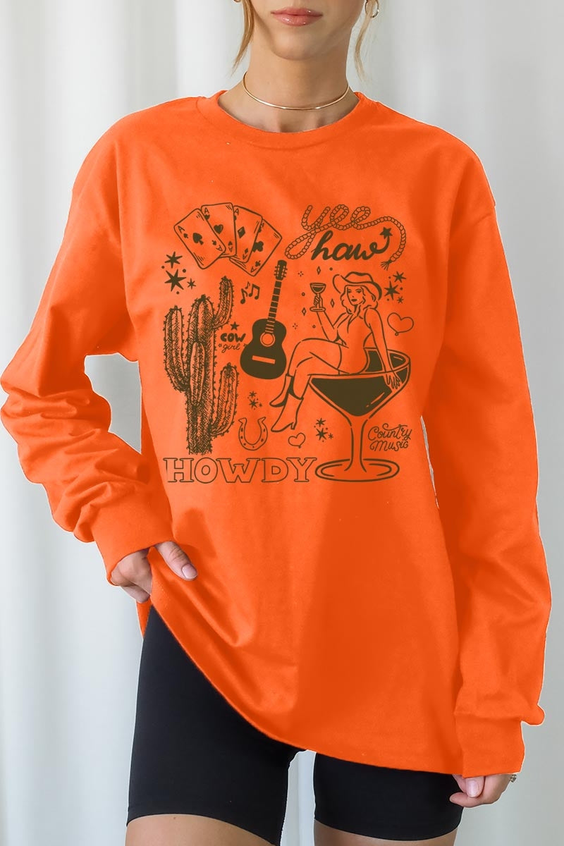 UL240-E3097 Cowgirl Country Music Graphic Long Sleeve Tee $13.75