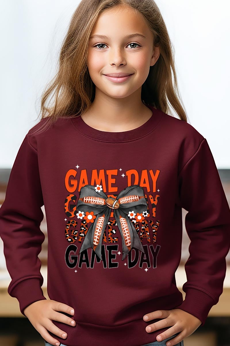 UL180B-E3088Z Orange Black Football Game Day Bow Kids Sweatshirt $20