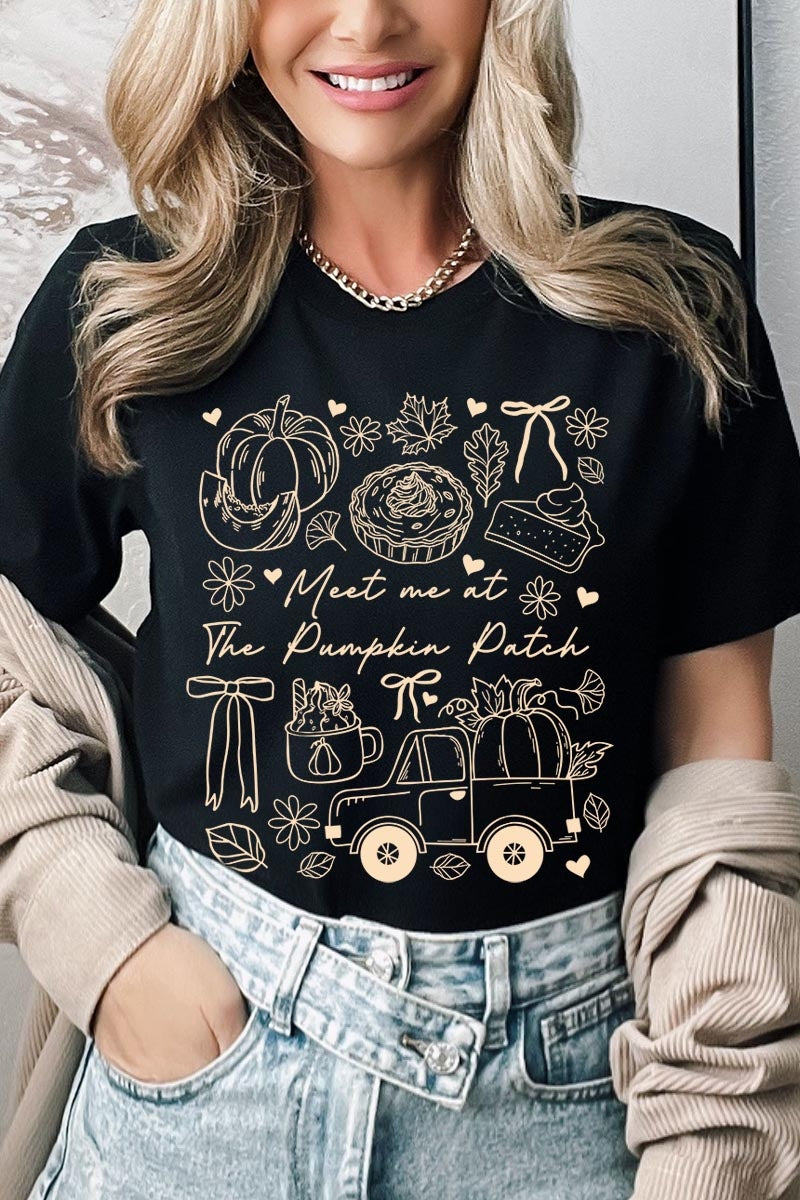 US3001-E3163 Pumpkin Patch Doodle Graphic Tee $12.5