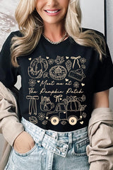 US3001P-E3163 Pumpkin Patch Doodle Graphic Plus Tee $16