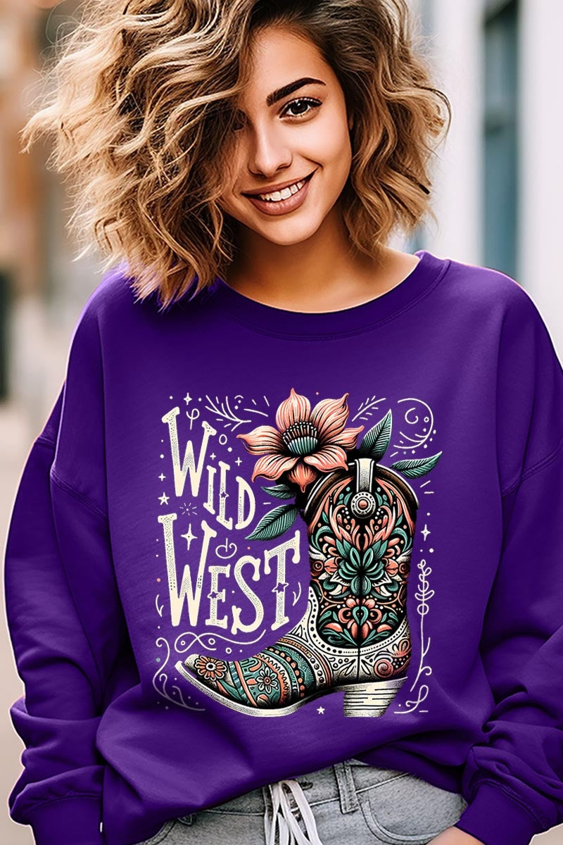 UL180-E3100 Wild West Cowgirl Boot Graphic Sweatshirt $20