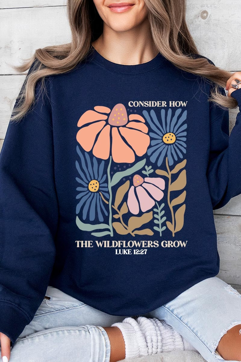 UL180-E3067 Consider the Wildflowers Graphic Sweatshirt $20