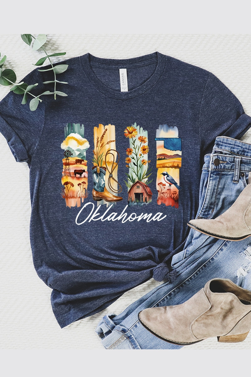 US3001-E3061OK Oklahoma State Brushstroke Graphic Tee $12.5