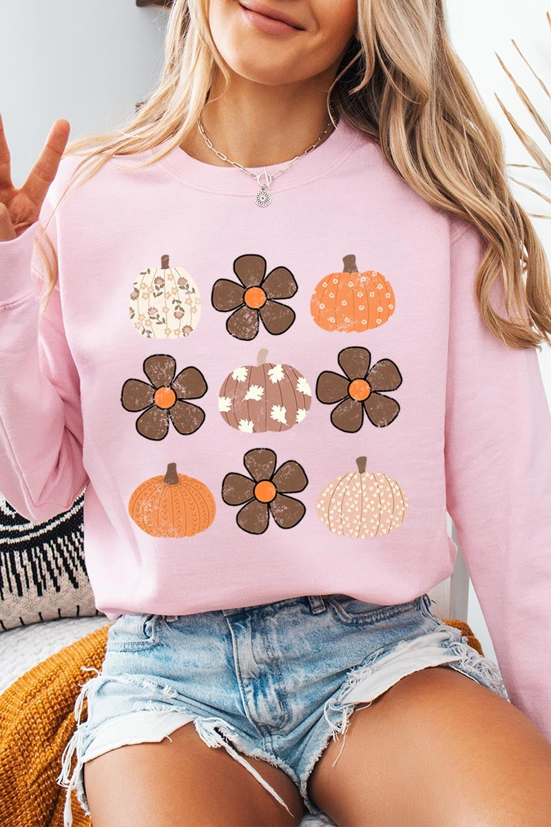 UL180P-E3117 Pumpkins & Flowers Fall Graphic Plus Sweatshirt $25