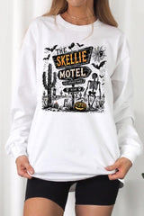 UL240-E3108 Skellie Motel Halloween Graphic Long Sleeve Tee $13.75