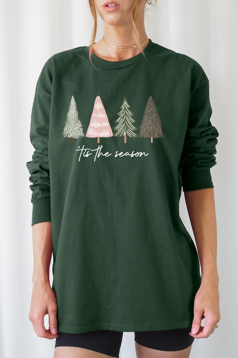 UL240-E3218 Rustic Christmas Trees Graphic Long Sleeve Tee $13.75