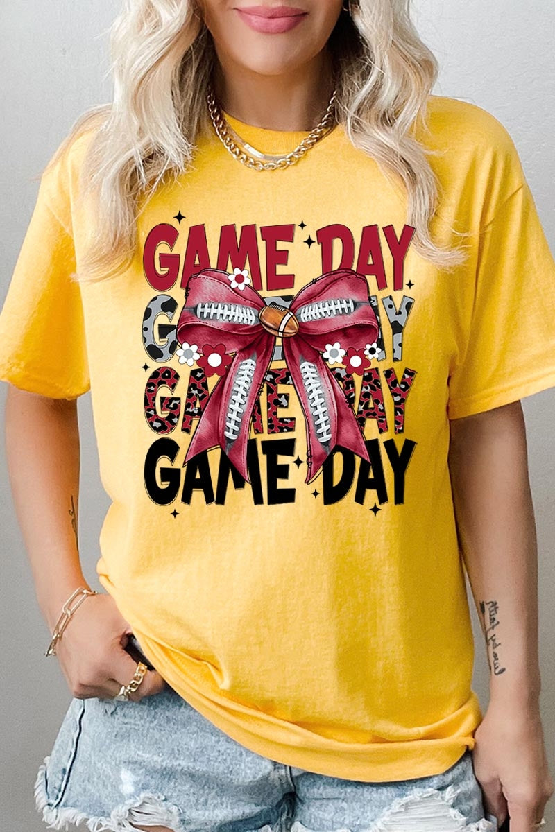 5000P-E3093 Red Silver Football Bow Plus Heavy Cotton Tee $12.75
