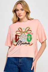 CTS-E3194 Dog Mama Christmas Paw Graphic Relaxed Crop Top $11