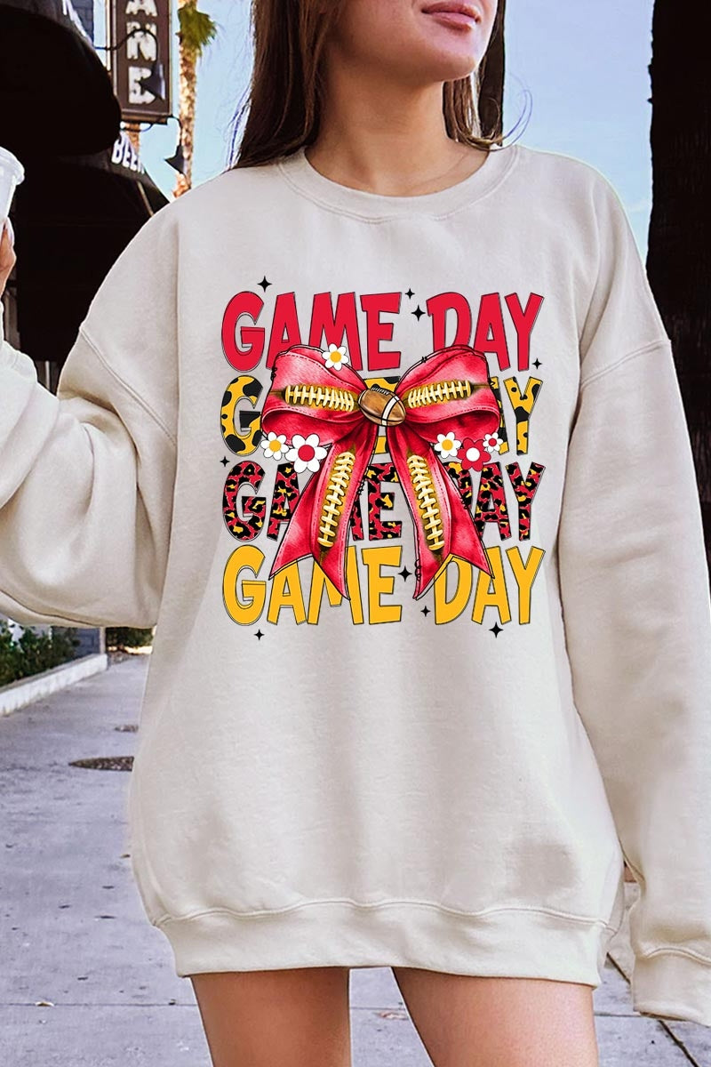 UL180P-E3091 Red Yellow Football Game Day Bow Plus Sweatshirt $25