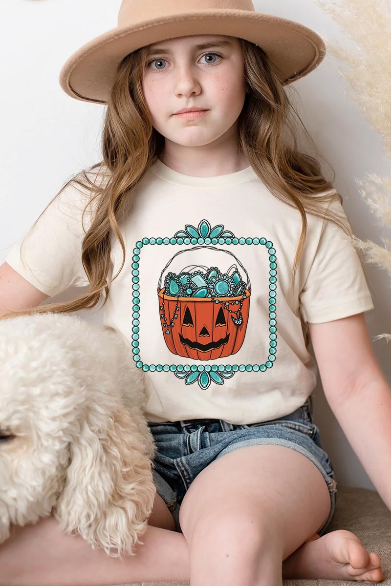 US3001Y-E3140Z Halloween turquoise pumpkin Kids Graphic Tee $11