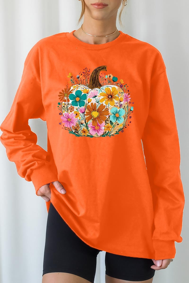 UL240P-E3118 Floral Pumpkin Graphic Plus Long Sleeve Tee $17