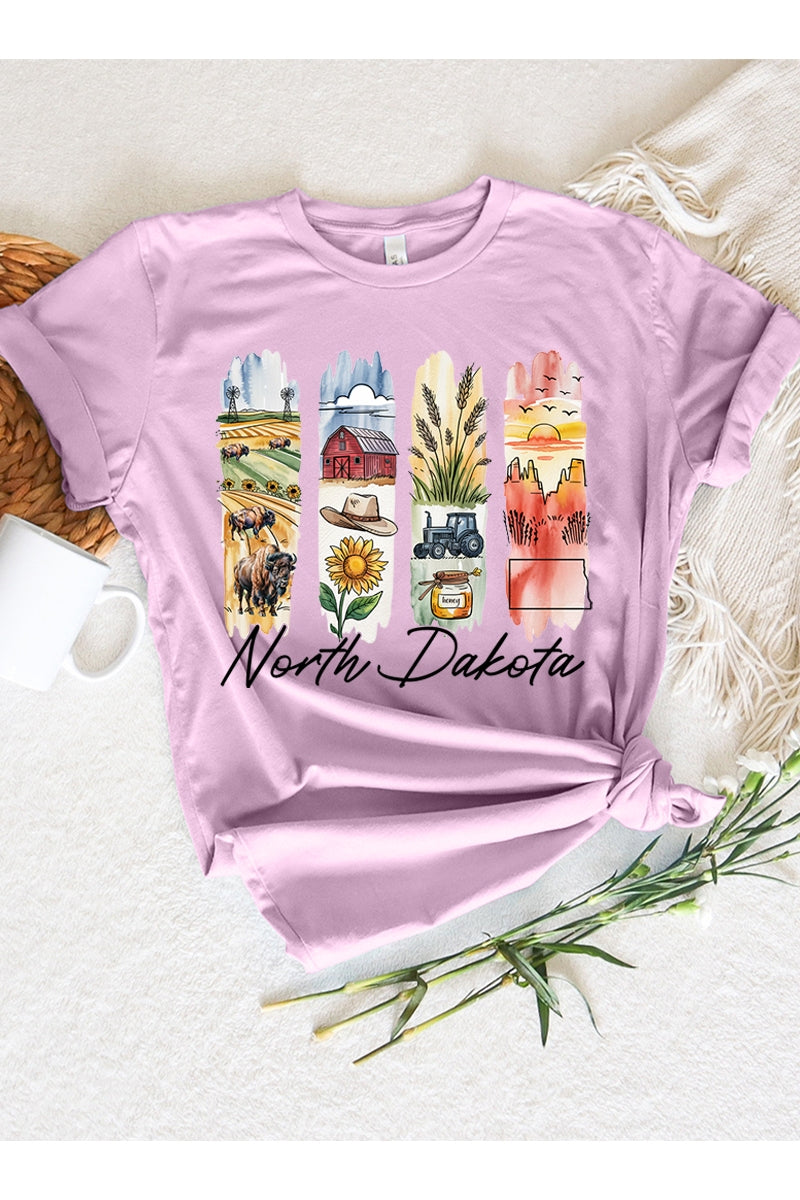 US3001-E3061ND North Dakota State Brushstroke Graphic Tee $12.5