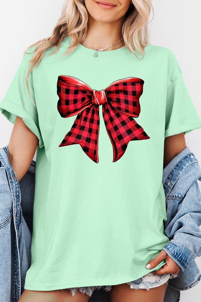 5000P-E3198 Red Buffalo Plaid Bow Graphic Plus Heavy Cotton Tee $12.75