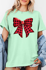 5000P-E3198 Red Buffalo Plaid Bow Graphic Plus Heavy Cotton Tee $12.75