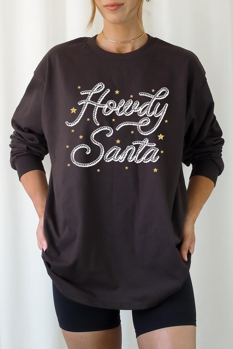 UL240-E3199 Howdy Santa Graphic Long Sleeve Tee $13.75