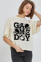 CTS-E3073 Distressed Game Day Graphic Relaxed Crop Top $11