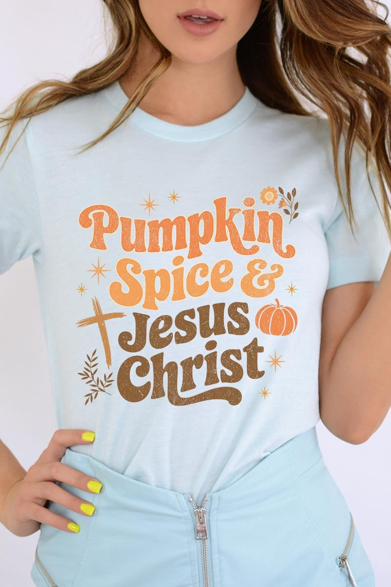 US3001P-E3164 Pumpkin Spice & Jesus Graphic Plus Tee $16