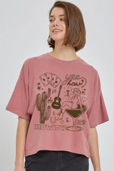 CTS-E3097 Cowgirl Country Music Graphic Relaxed Crop Top $11