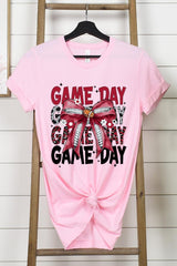 US3001P-E3093 Red Silver Football Game Day Bow Graphic Plus Tee $16