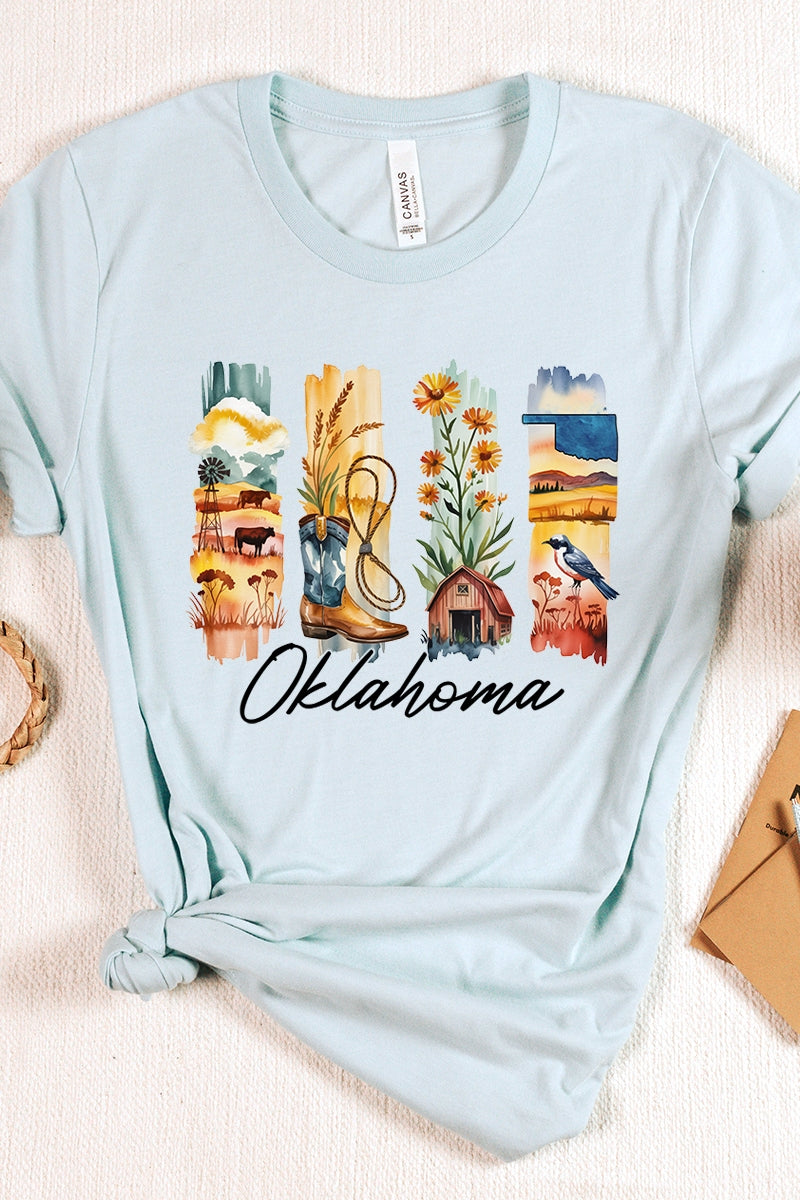 US3001-E3061OK Oklahoma State Brushstroke Graphic Tee $12.5