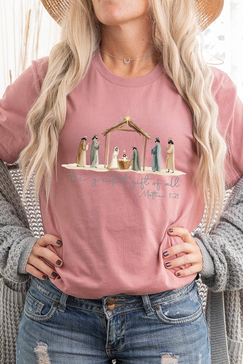 US3001P-E3183 Nativity Gift Graphic Plus Tee $16