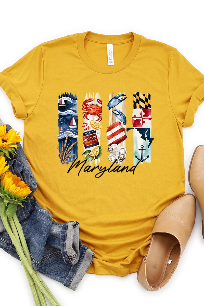 US3001P-E3061MD Maryland State Brushstroke Graphic Plus Tee $16