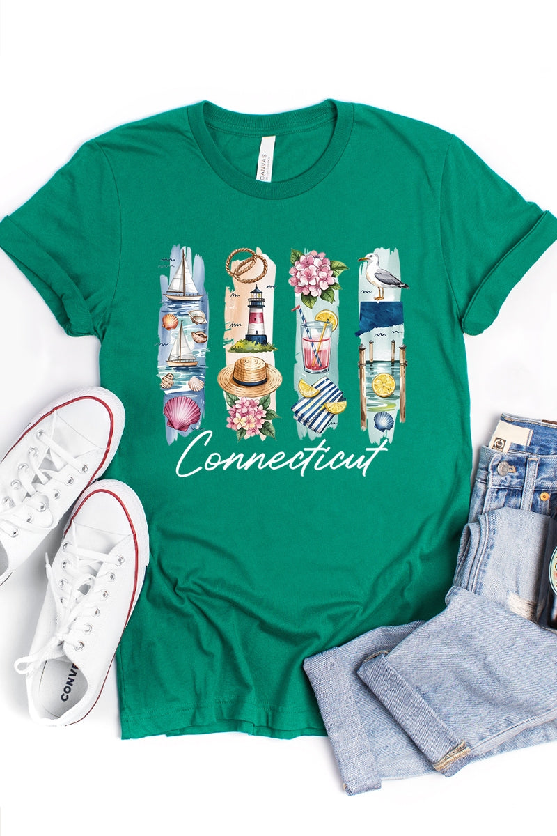 US3001P-E3061CT Connecticut State Brushstroke Graphic Plus Tee $16