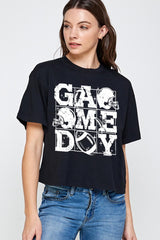 CTS-E3073 Distressed Game Day Graphic Relaxed Crop Top $11