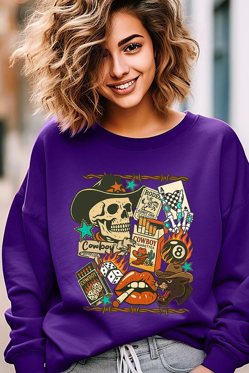 UL180P-E3096 Vintage Western Collage Graphic Plus Sweatshirt $25