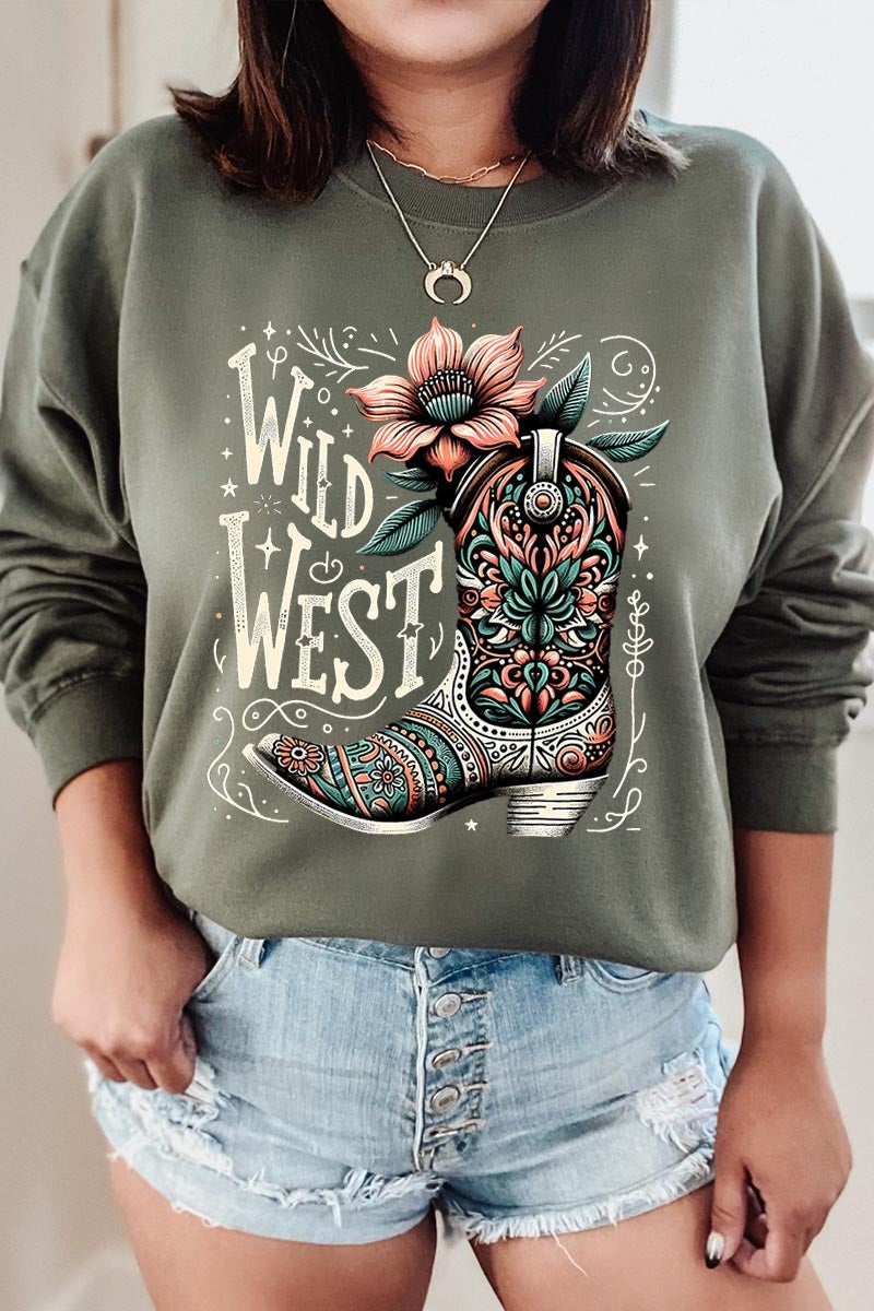 UL180P-E3100 Wild West Cowgirl Boot Graphic Plus Sweatshirt $25