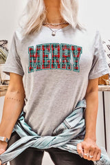US3001-E3210 Classic Plaid Merry Graphic Tee $12.5