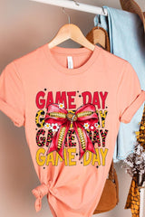 US3001-E3091 Red Yellow Football Game Day Bow Graphic Tee $12.5