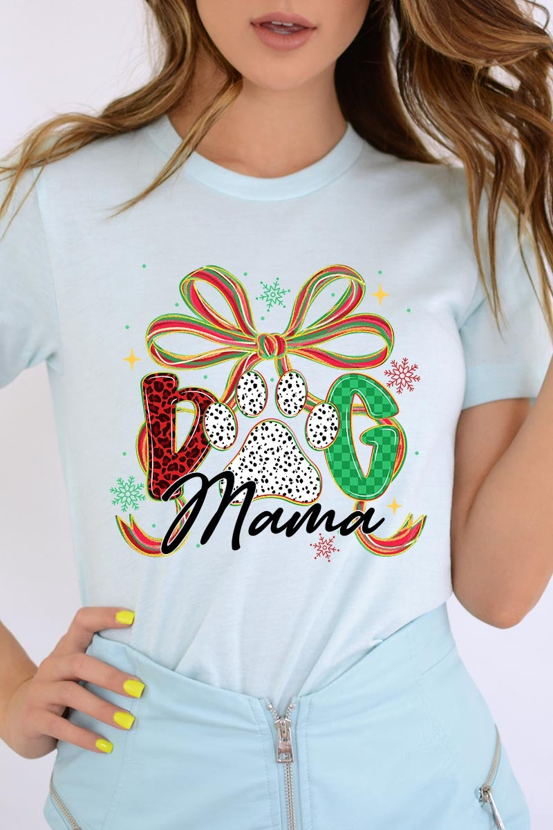 US3001-E3194 Dog Mama Christmas Paw Graphic Tee $12.5