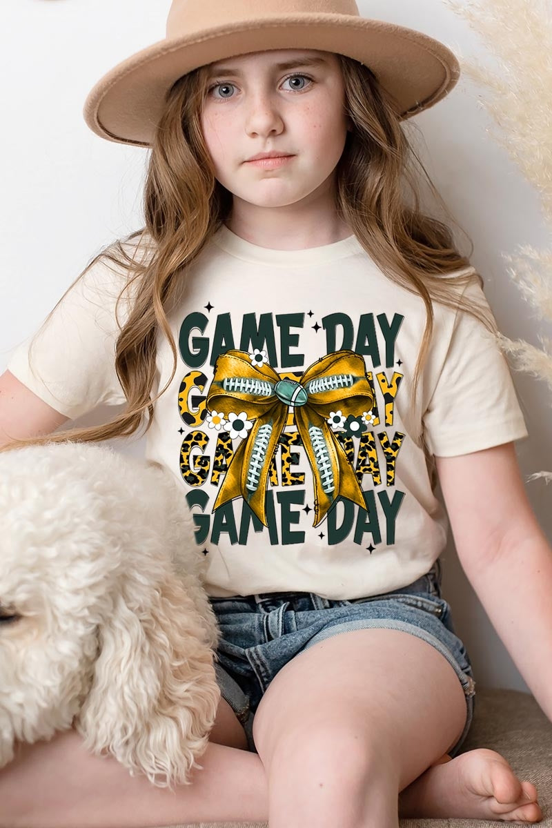 US3001Y-E3090Z Yellow Football Game Day Bow Kids Graphic Tee $11